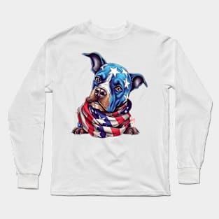 Patriotic Dog, 4th of July Design Long Sleeve T-Shirt